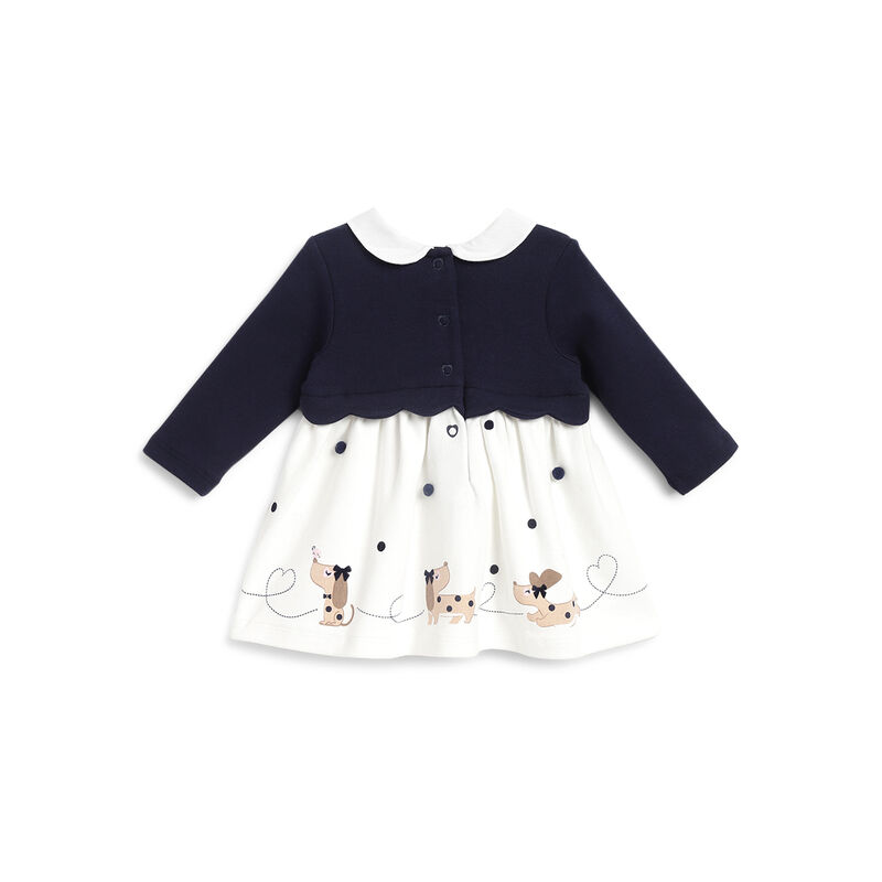 Girls White and Blue Printed Long Sleeve Dress image number 1